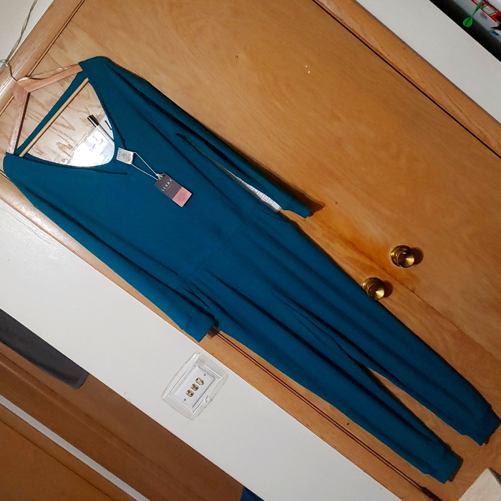 Serra Ladies Long Sleeve Cozy Lounge Rompers Size large , Turquoise color